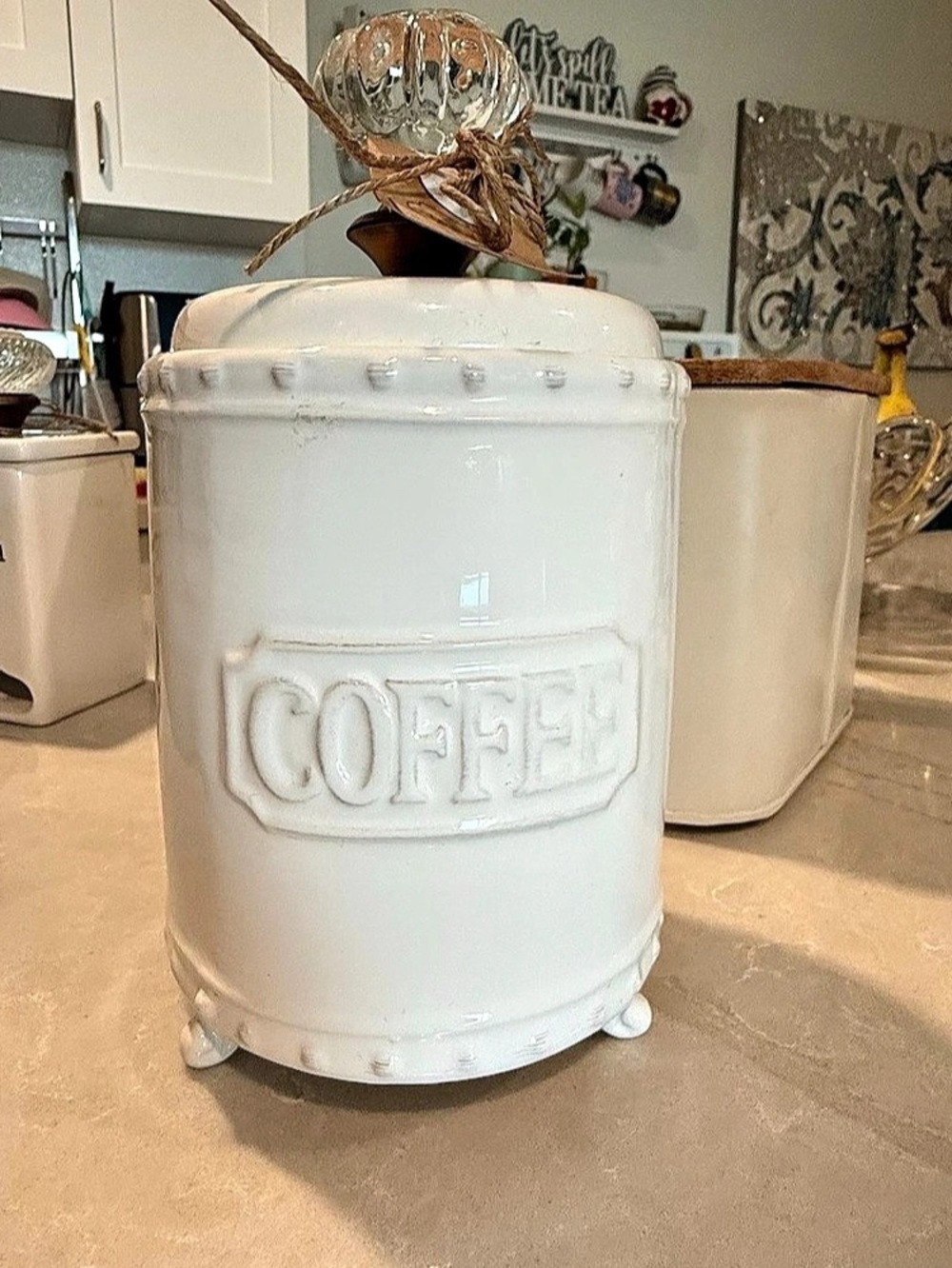 Mud Pie White Ceramic Kitchen Canister Collection Coffee Canister and Mud Pie Wh